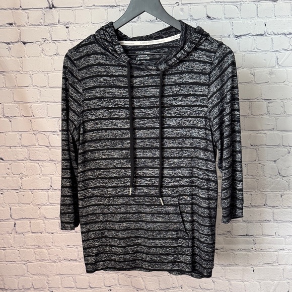 Calvin Klein Tops - Calvin Klein Charcoal & Black Striped Hooded Pullover